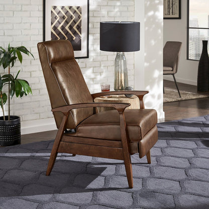 Walnut Finish Brown PU Push Back Recliner