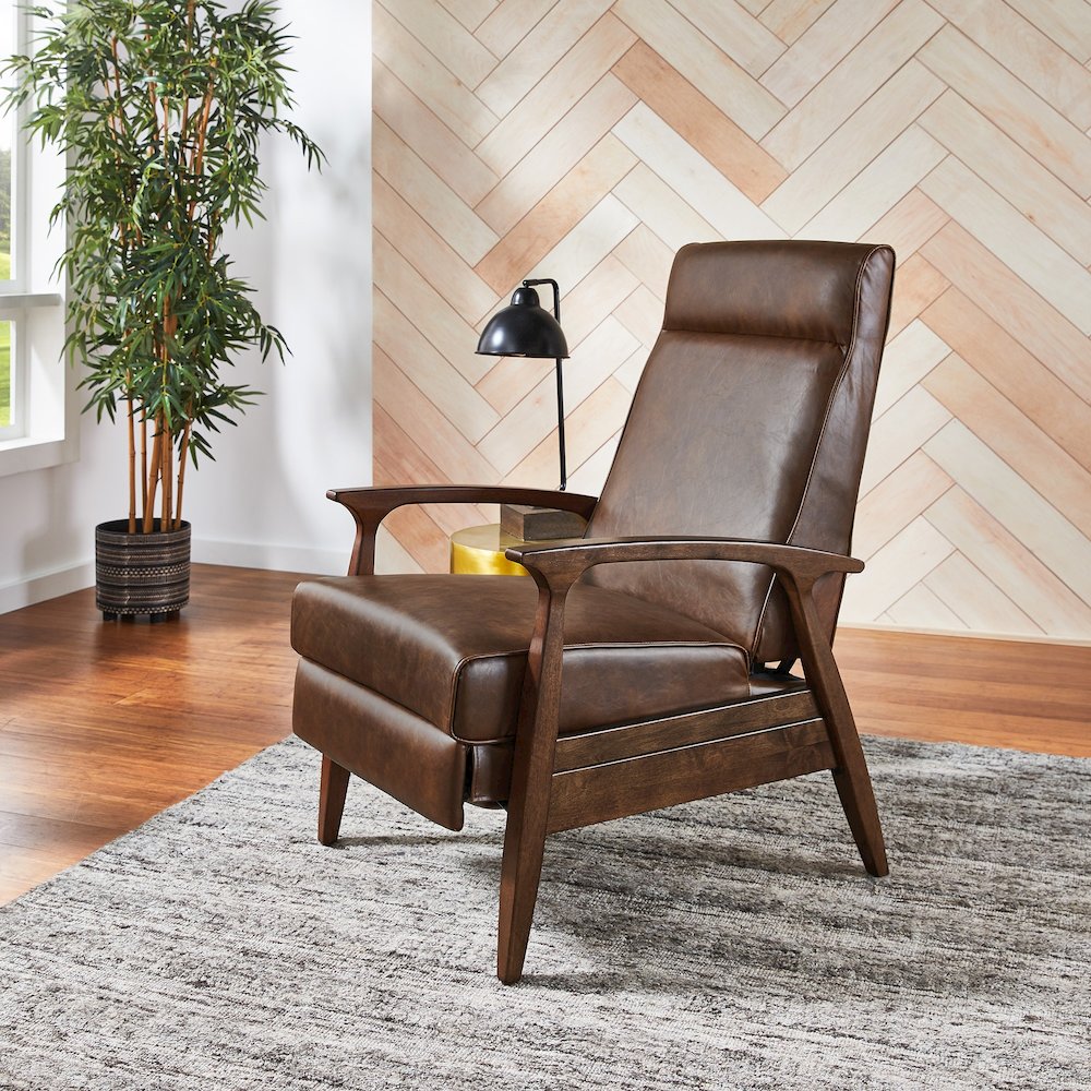 Walnut Finish Brown PU Push Back Recliner