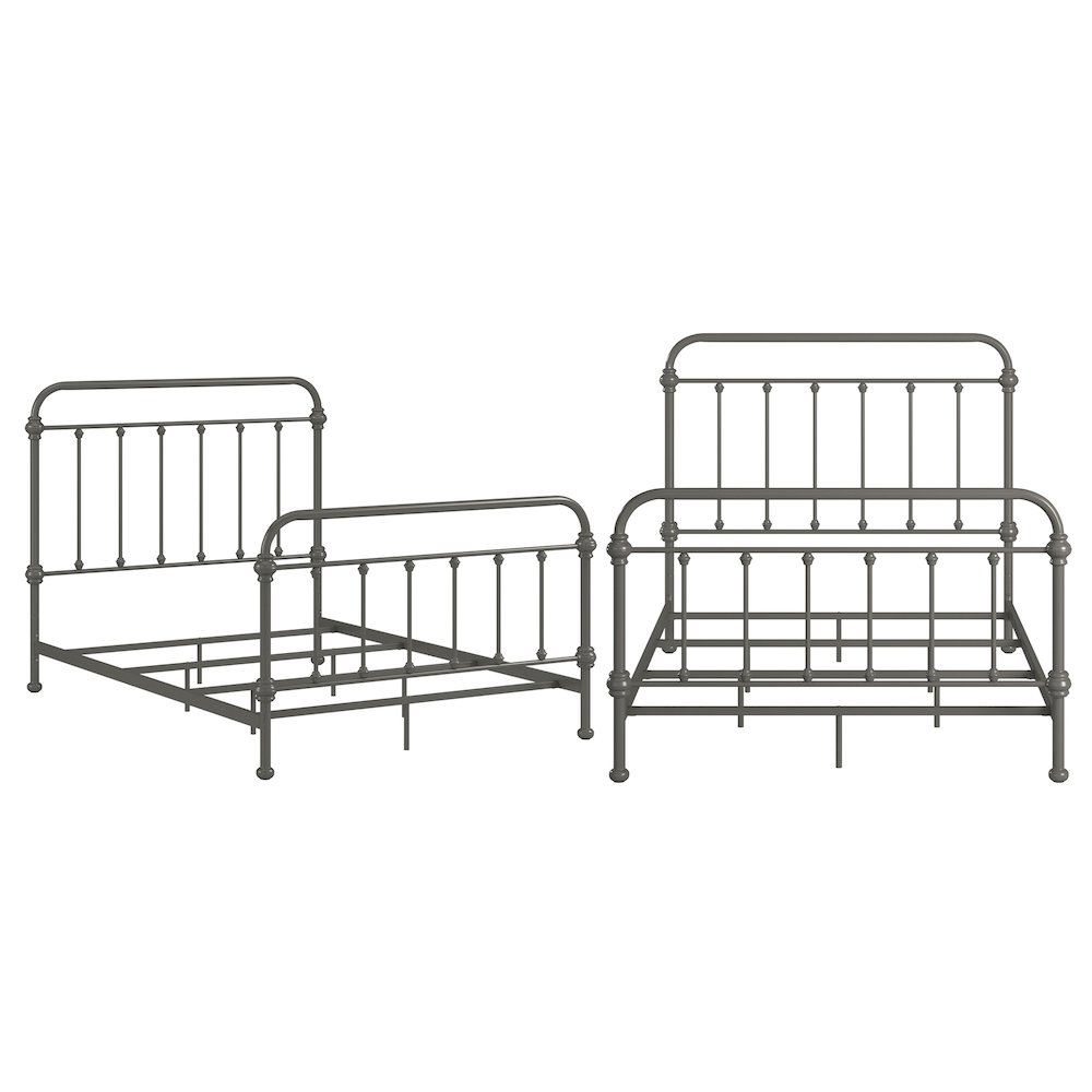 6 Spindles Frost Grey Metal Full Bed