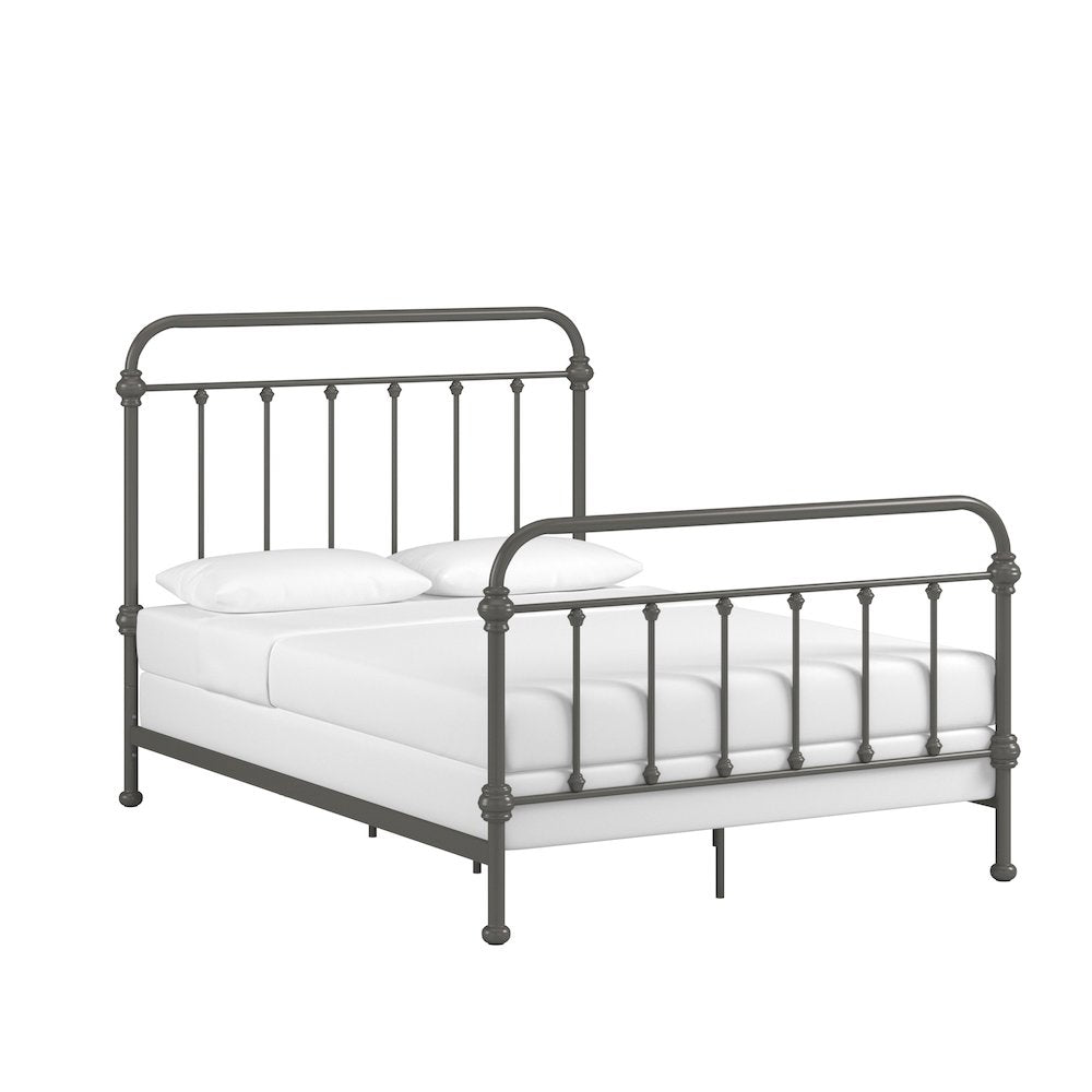 6 Spindles Frost Grey Metal Full Bed