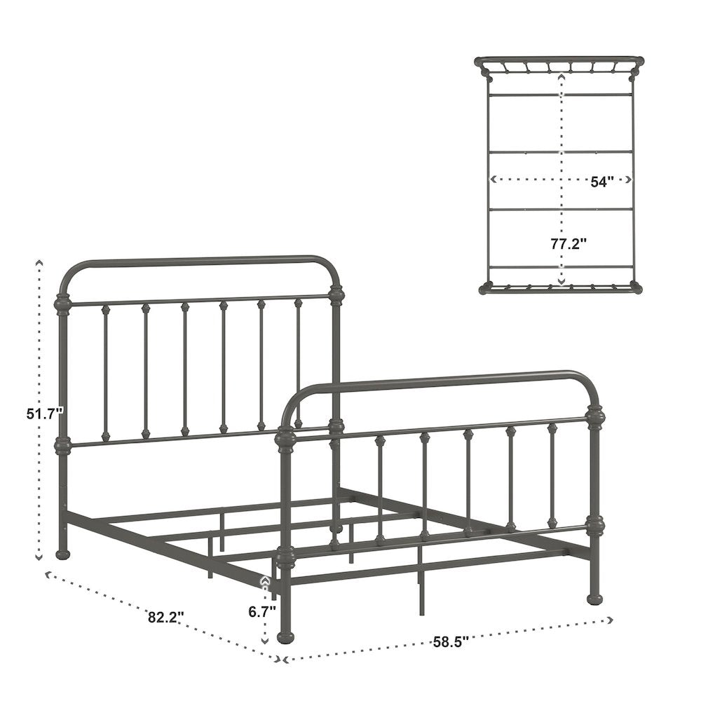 6 Spindles Frost Grey Metal Full Bed