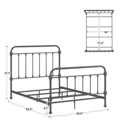 6 Spindles Frost Grey Metal Full Bed