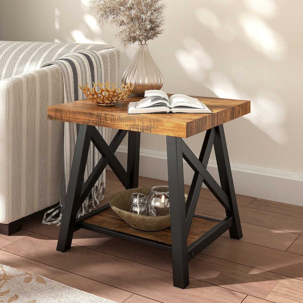 Oak Finish End Table With Shelf
