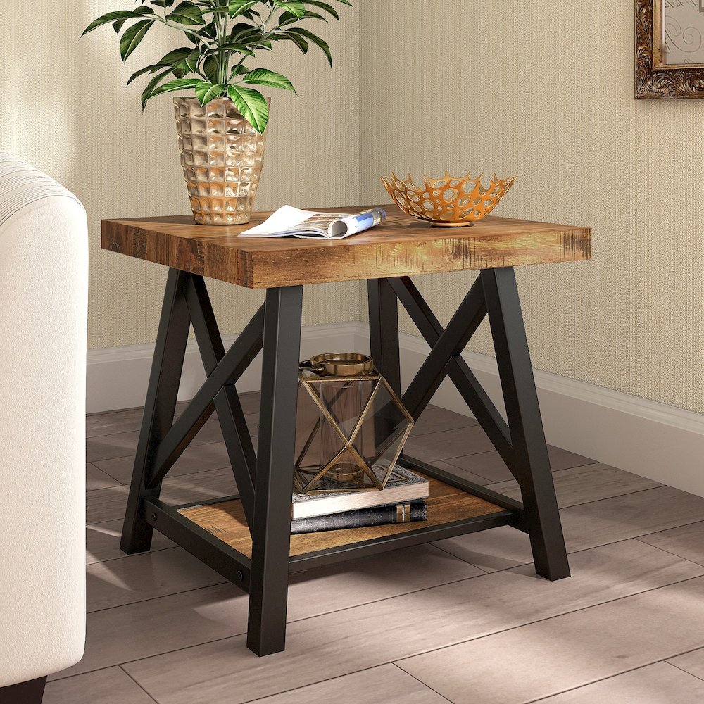 Oak Finish End Table With Shelf