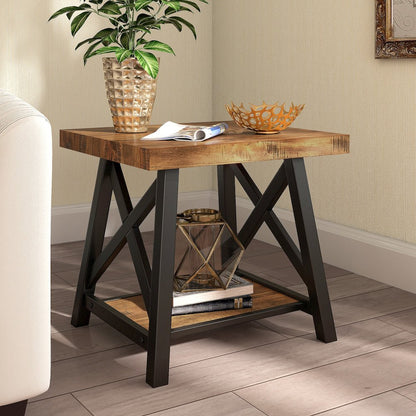 Oak Finish End Table With Shelf