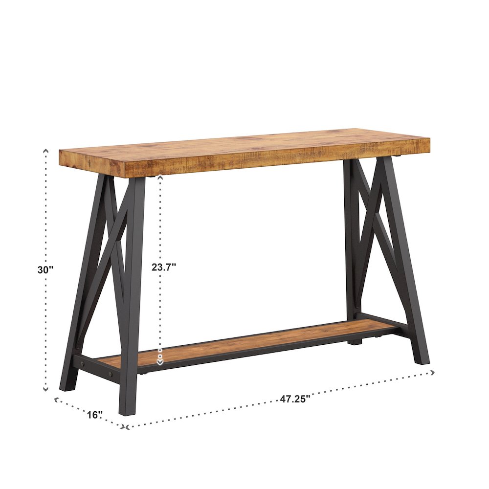 Oak Finish Sofa Table With Shelf