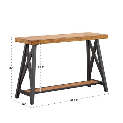 Oak Finish Sofa Table With Shelf