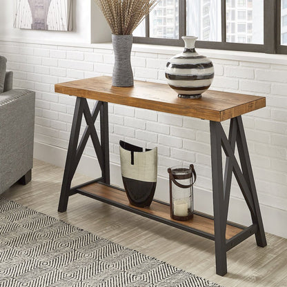 Oak Finish Sofa Table With Shelf