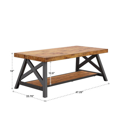 Oak Finish Coffee Table With Shelf