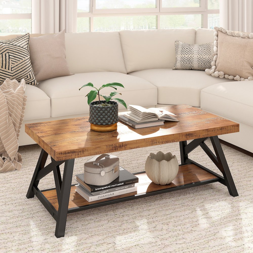 Oak Finish Coffee Table With Shelf