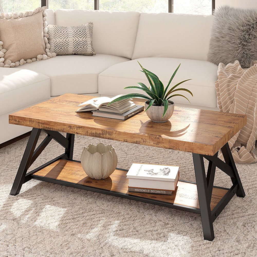 Oak Finish Coffee Table With Shelf