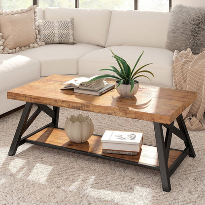 Oak Finish Coffee Table With Shelf