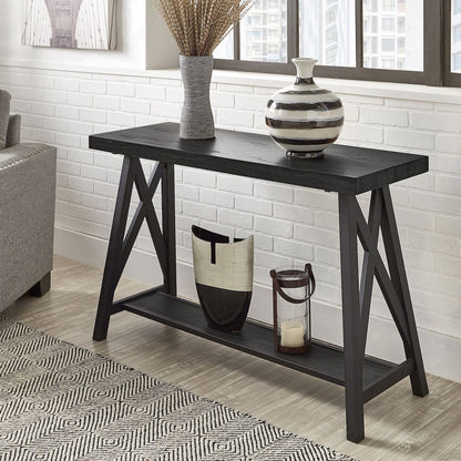 Black Finish Sofa Table With Shelf