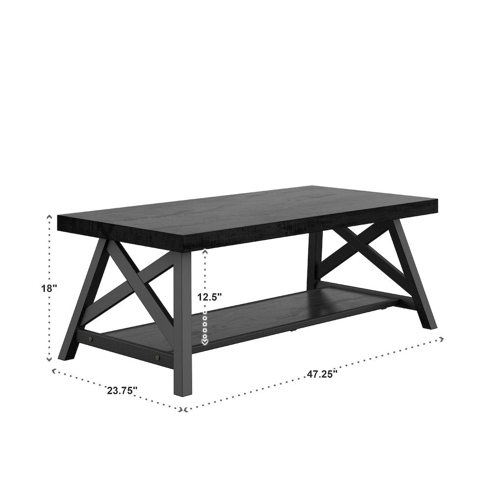 Black Finish Coffee Table With Shelf