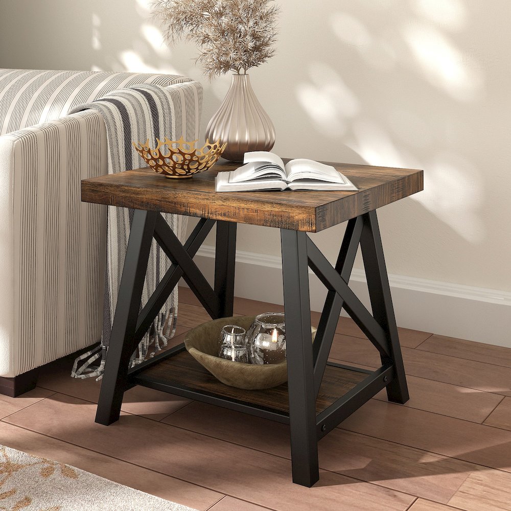 Brown Finish End Table With Shelf