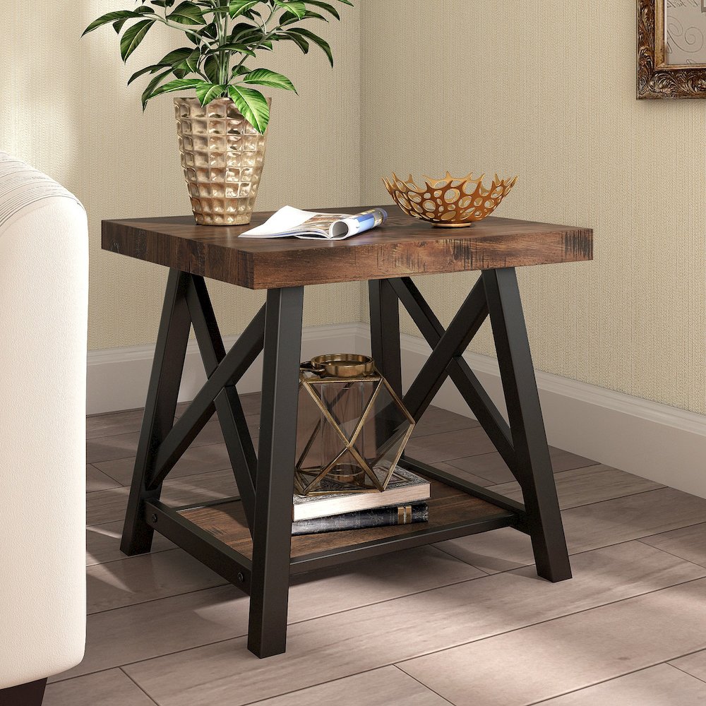 Brown Finish End Table With Shelf
