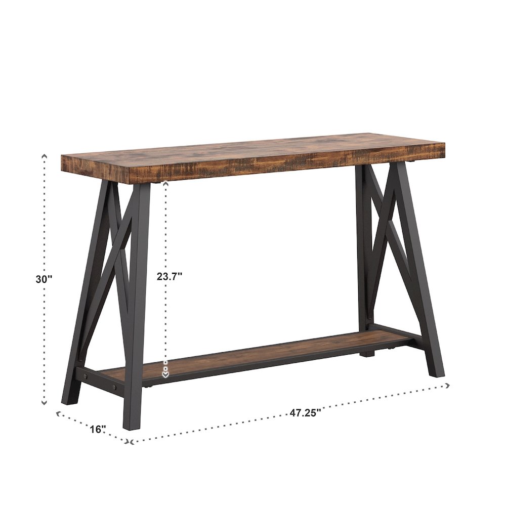 Brown Finish Sofa Table With Shelf