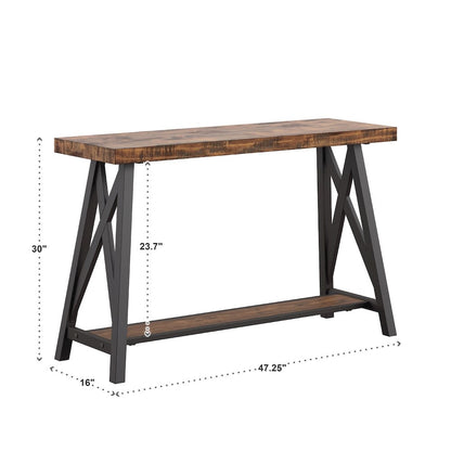 Brown Finish Sofa Table With Shelf