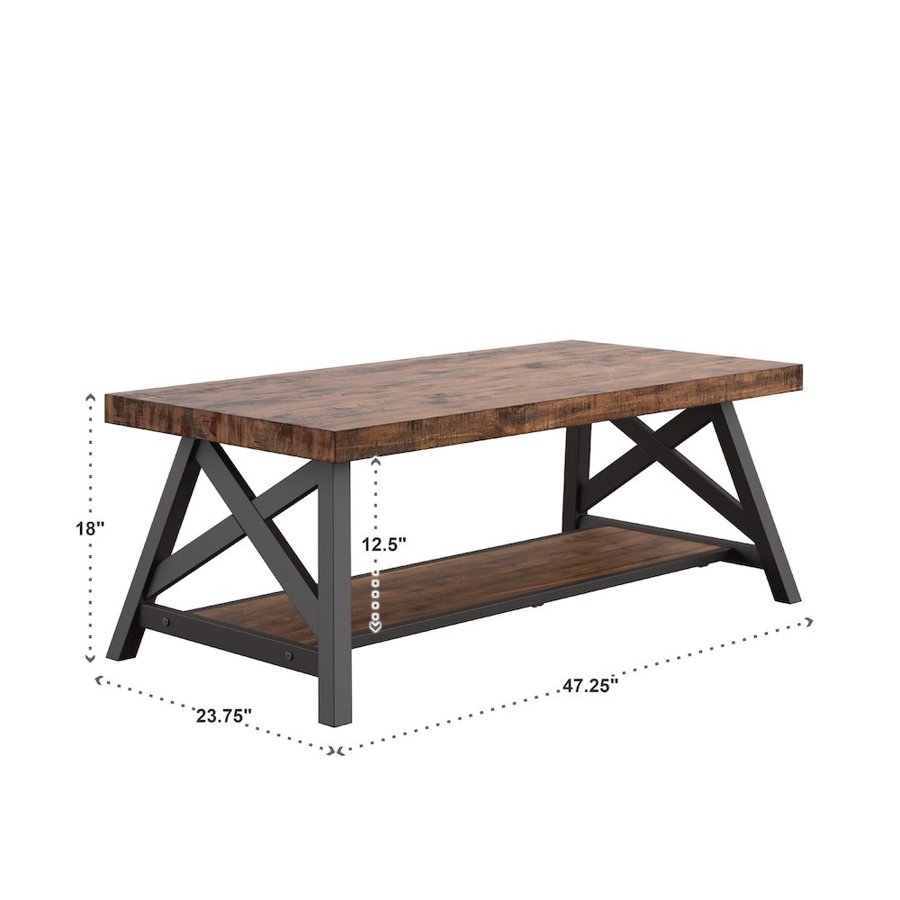 Brown Finish Coffee Table With Shelf