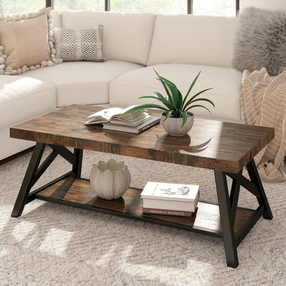 Brown Finish Coffee Table With Shelf