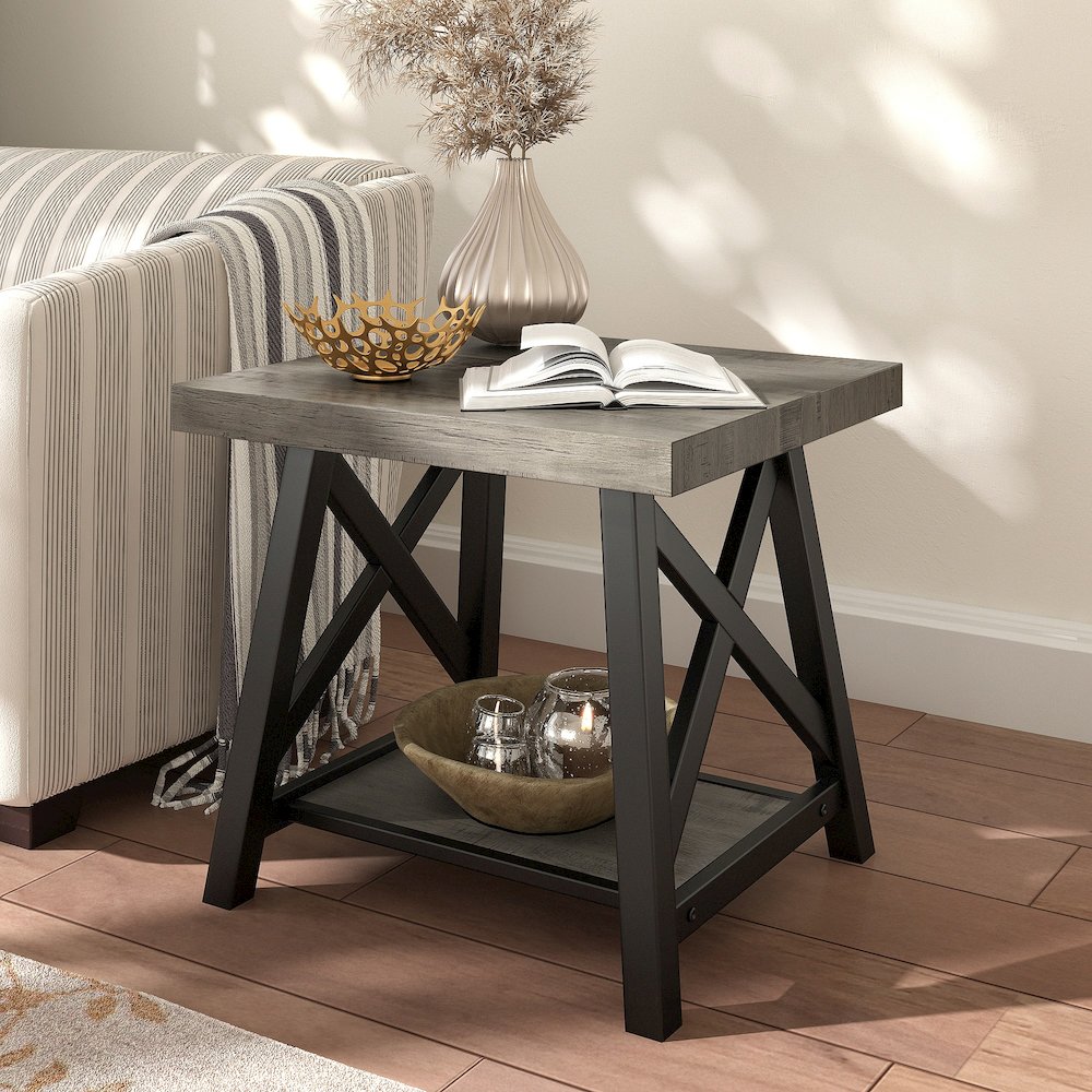 Grey Finish End Table With Shelf