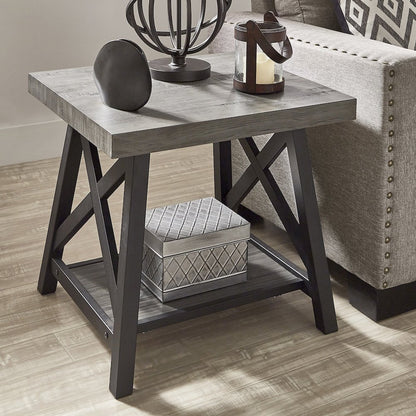Grey Finish End Table With Shelf