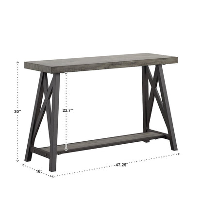 Grey Finish Sofa Table With Shelf