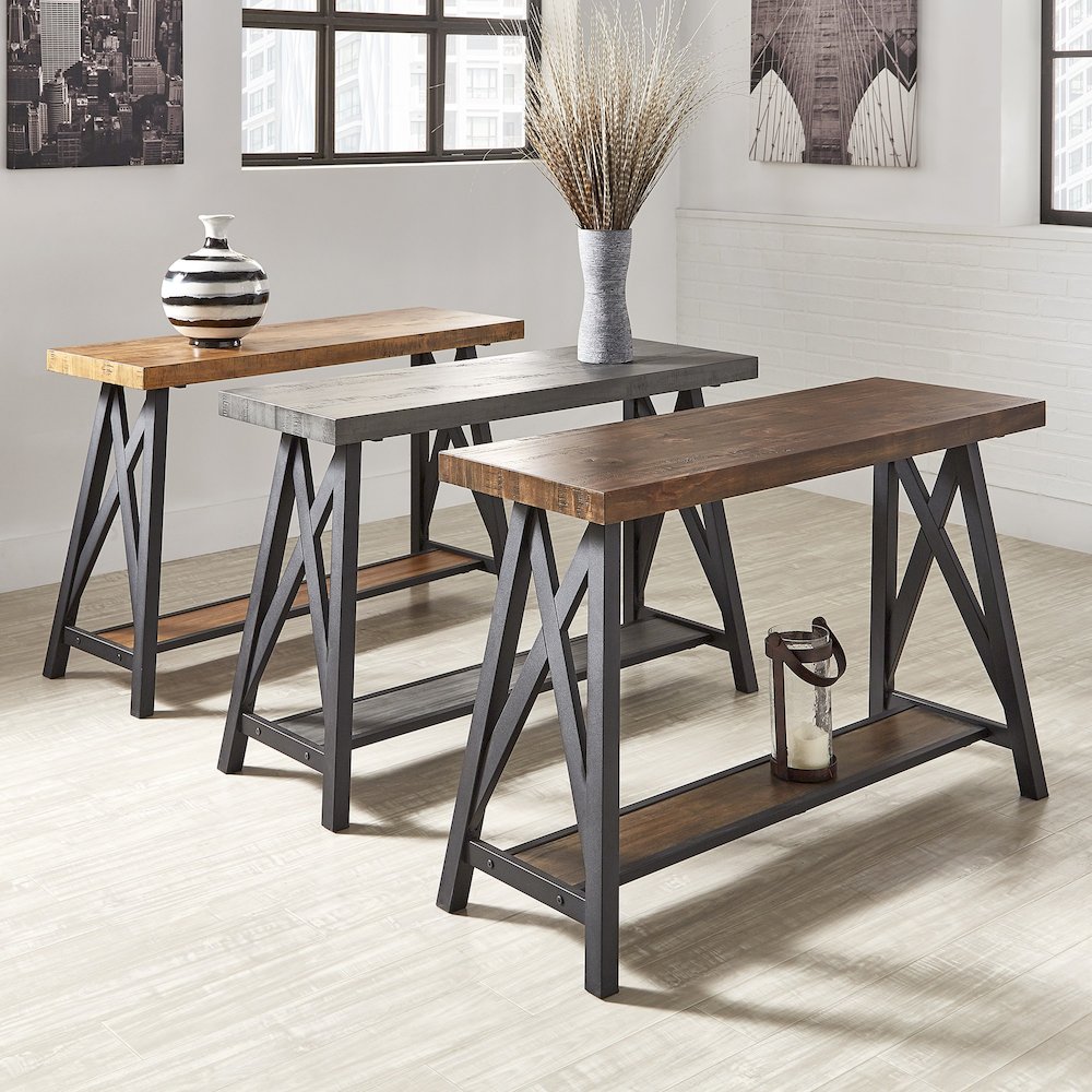 Grey Finish Sofa Table With Shelf