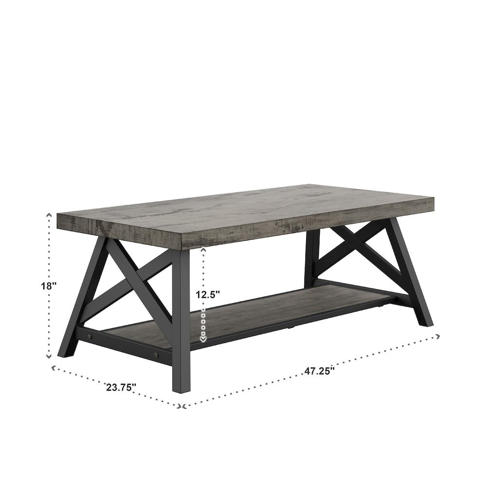 Grey Finish Coffee Table With Shelf
