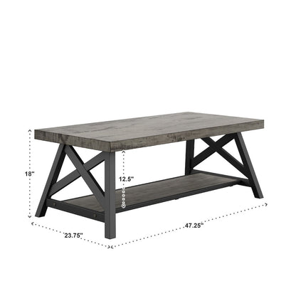 Grey Finish Coffee Table With Shelf