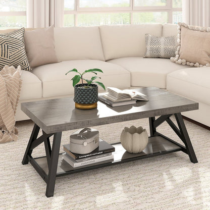 Grey Finish Coffee Table With Shelf