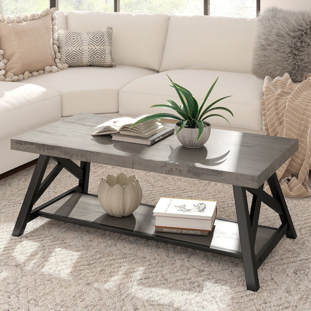 Grey Finish Coffee Table With Shelf
