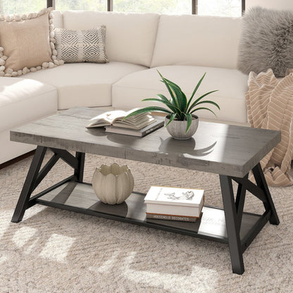 Grey Finish Coffee Table With Shelf
