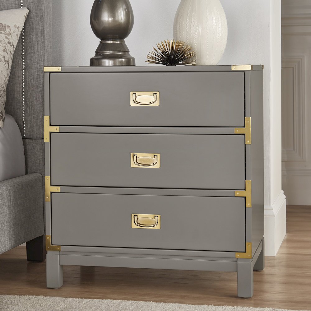 Frost Grey Finish Nightstand With 3 Drawers