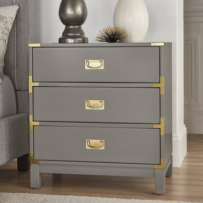 Frost Grey Finish Nightstand With 3 Drawers