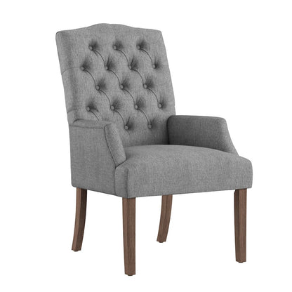 Light Distressed Natural Finish Grey Linen Tufted Dining Chair