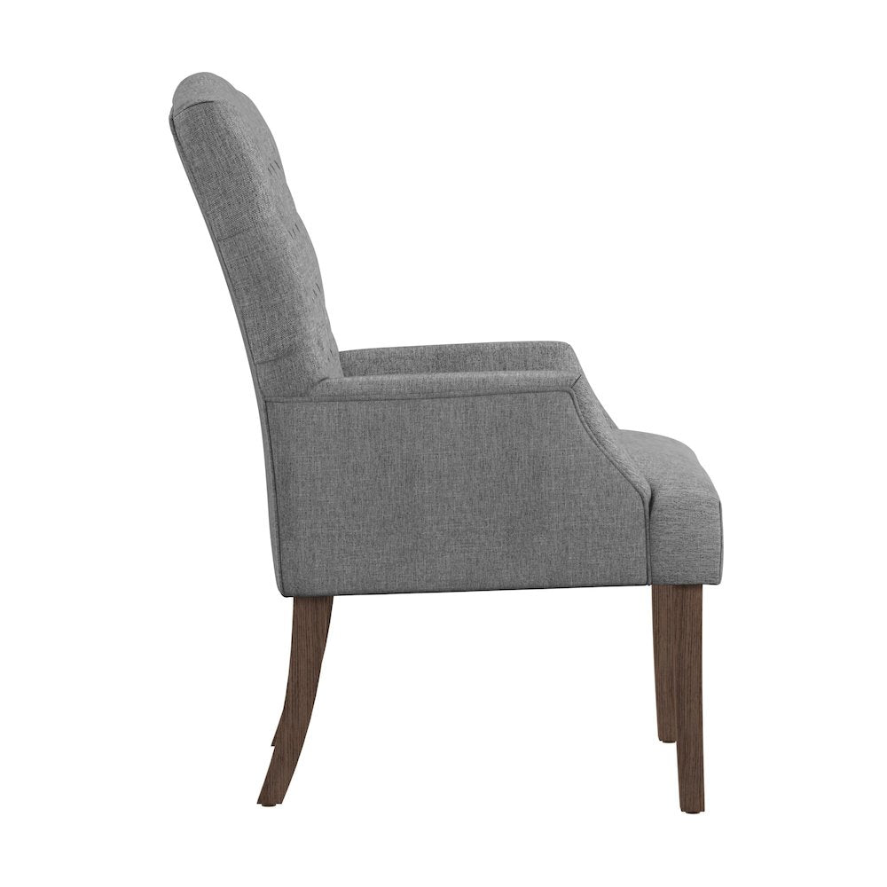 Light Distressed Natural Finish Grey Linen Tufted Dining Chair