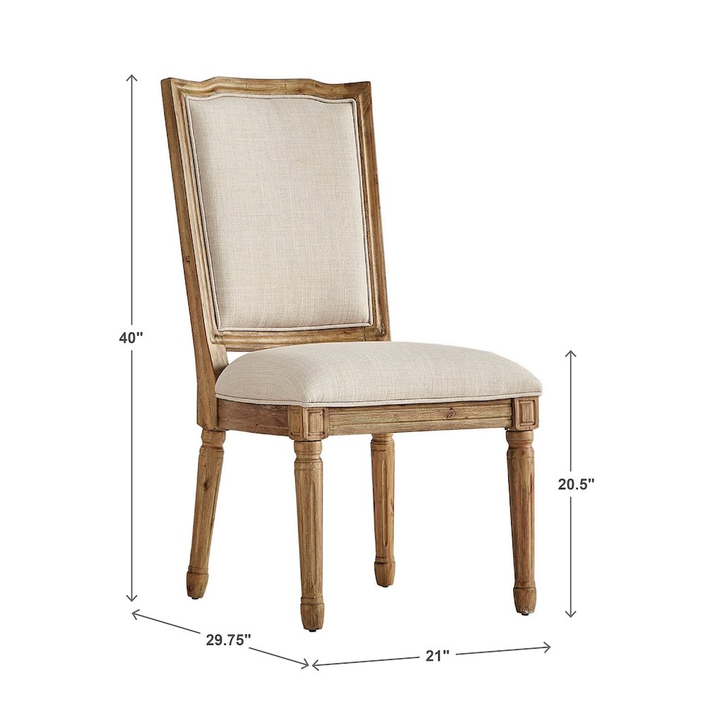 Set of 2, Beige Linen Dining Chair