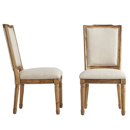 Set of 2, Beige Linen Dining Chair