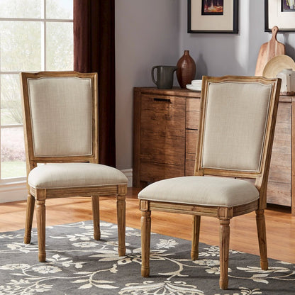 Set of 2, Beige Linen Dining Chair
