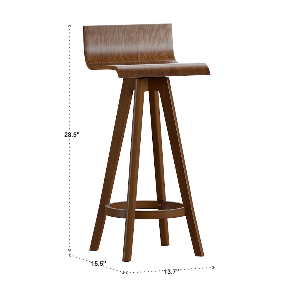 Set of 2, Walnut Finish Counter Height Chair