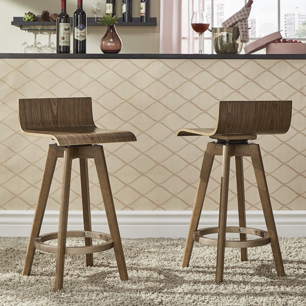 Set of 2, Walnut Finish Counter Height Chair