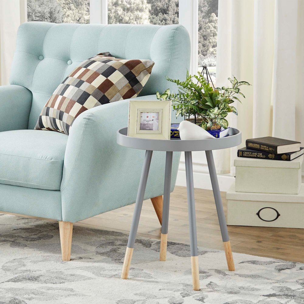 Frost Grey Finish Round Tray End Table
