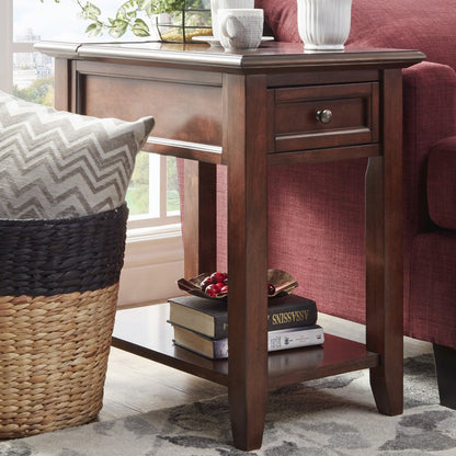 Espresso Finish End Table With Power Outlet