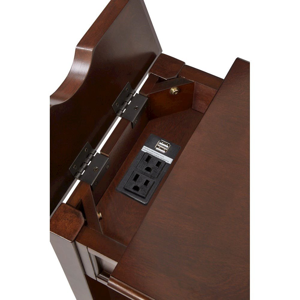 Espresso Finish End Table With Power Outlet