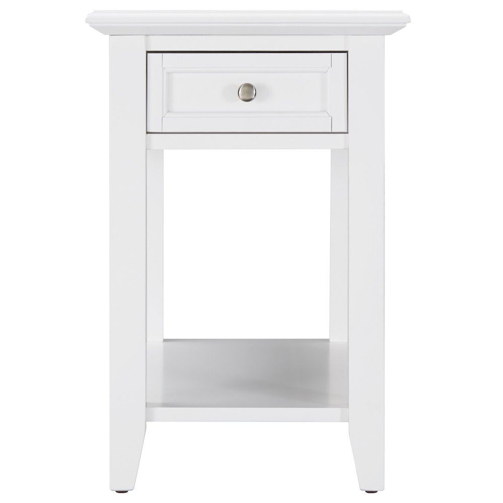 White Finish End Table With Power Outlet