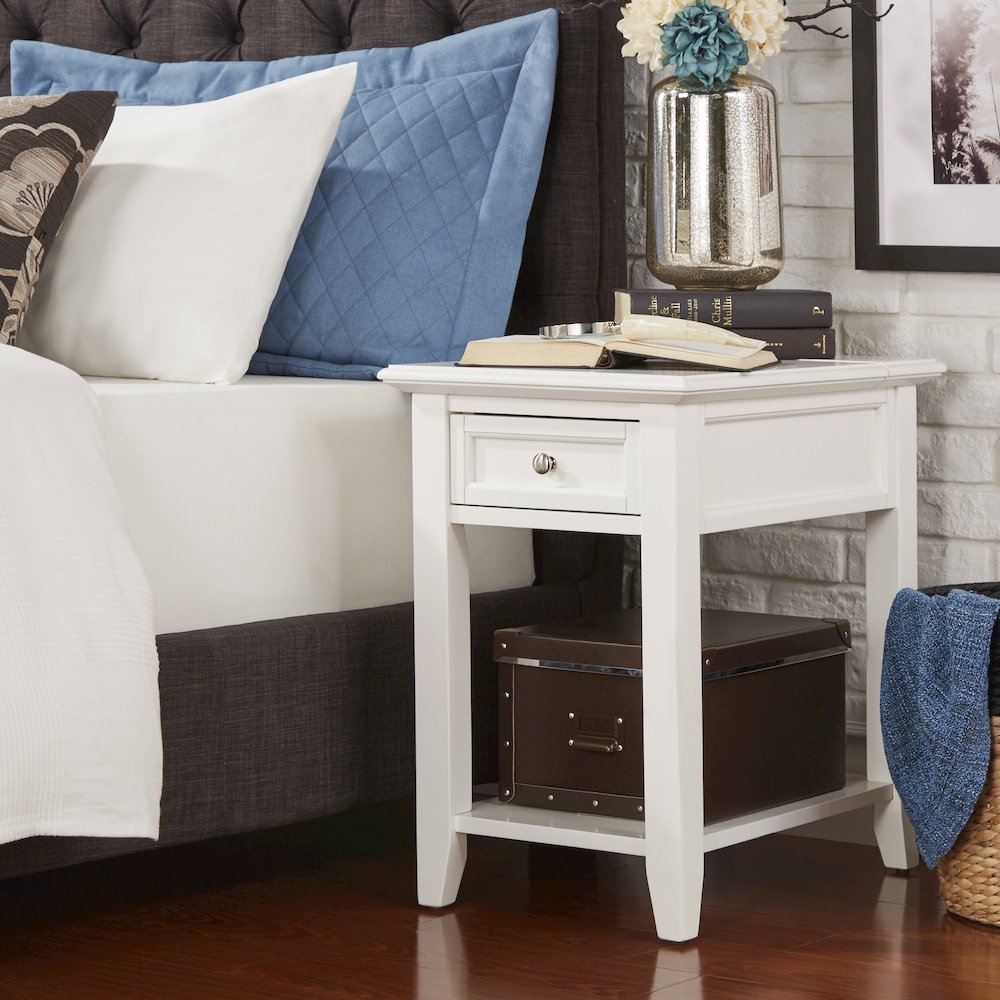 White Finish End Table With Power Outlet