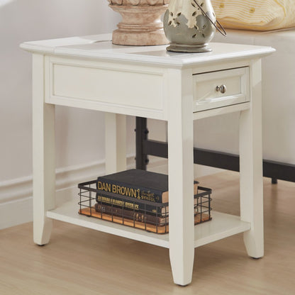 White Finish End Table With Power Outlet