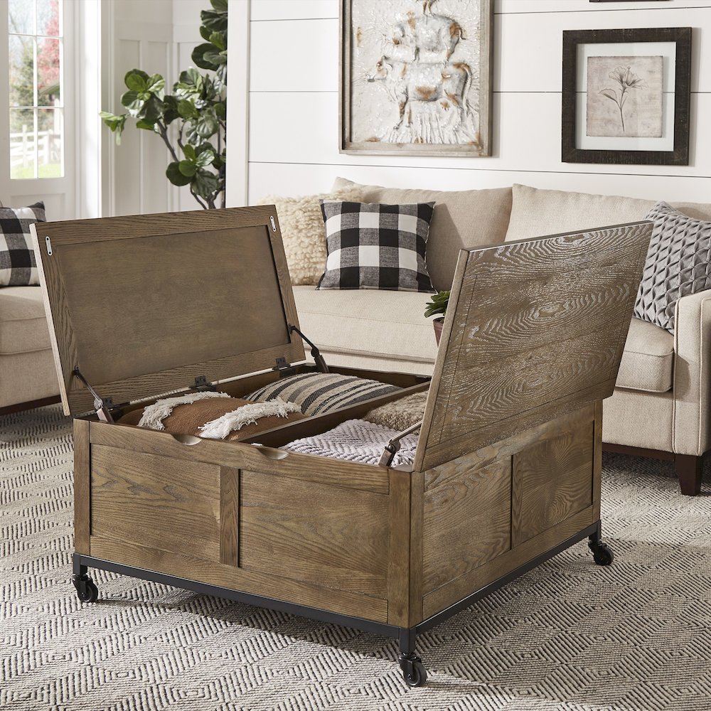 Trunk Square Coffee Table With Iron Casters