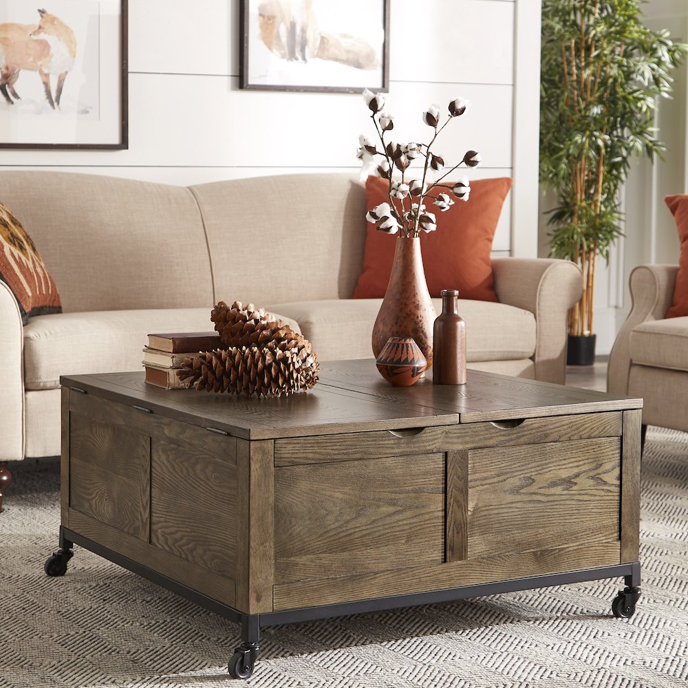 Trunk Square Coffee Table With Iron Casters
